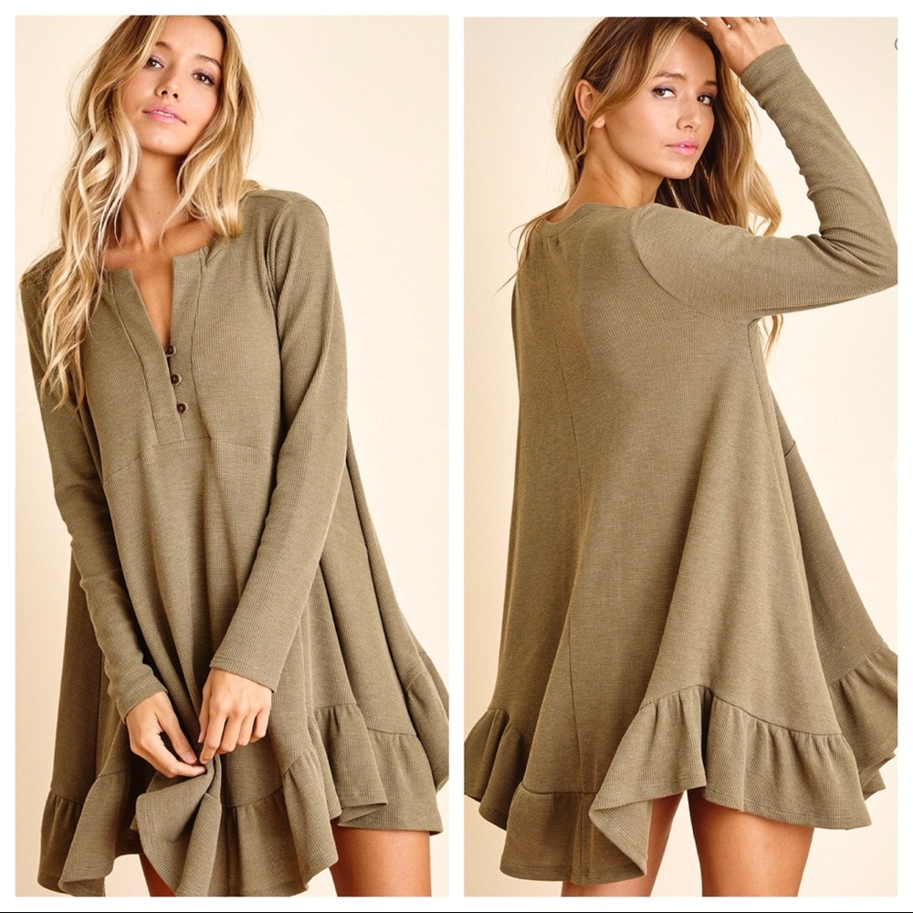 Long Sleeve Ruffle Hem Tunic Dress - Picture 3 of 3